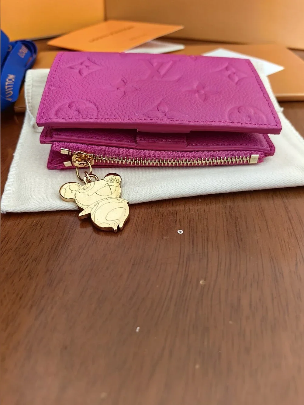 Louis Vuitton Pink Embossed Monogram Small Wallet with Gold Charm - Picture 7 of 15